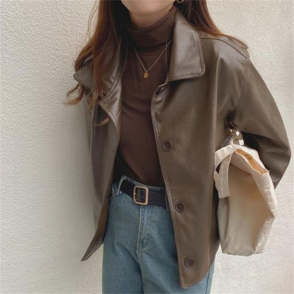 women's leather & faux alien kitty 2021 jacket casual pu loose retro all match lapel ol stylish chic locomotive coat autumn full sleeve, Black
women's leather & faux alien kitty 2021 jacket casual pu loose retro all match lapel ol stylish chic locomotive coat autumn full sleeve, Black