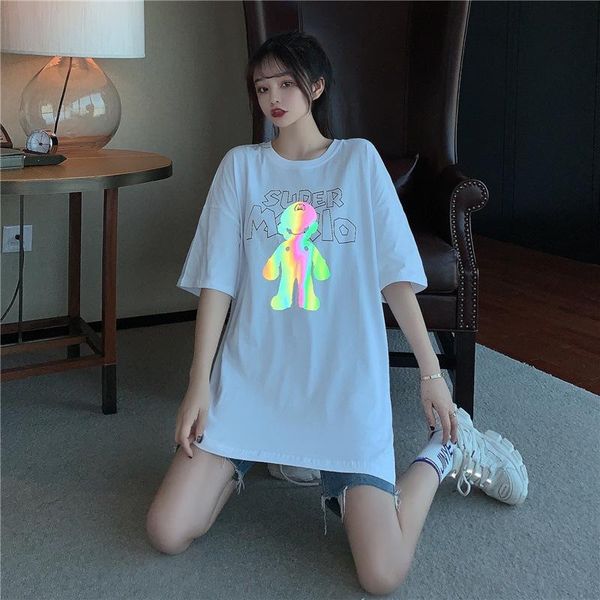 women's t-shirt summer reflective short sleeve mid long versatile korean loose white harajuku top
women's t-shirt summer reflective short sleeve mid long versatile korean loose white harajuku top