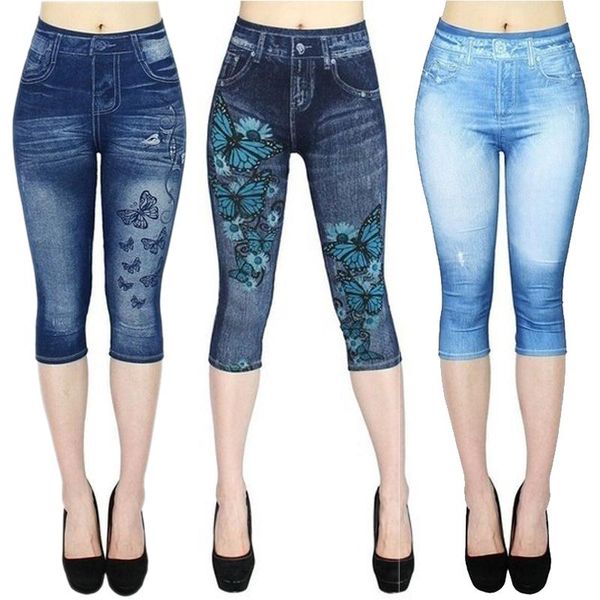 short leggings for women's faux jeans jeggings perfect fit capri pants stretch high waist printing summer breeches, Black
short leggings for women's faux jeans jeggings perfect fit capri pants stretch high waist printing summer breeches, Black