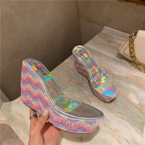 2021 new thick bottom pvc transparent platform slipper wedge heel shoes woman summer sandals open toe high-heeled shoes, Black
2021 new thick bottom pvc transparent platform slipper wedge heel shoes woman summer sandals open toe high-heeled shoes, Black