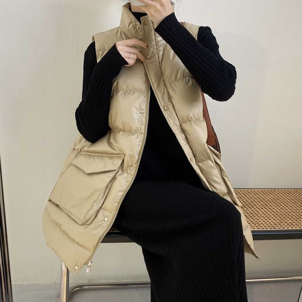 long down cotton waistcoat women's autumn winter korean standing collar vest solid sleeveless warm jacket 210607, Black;white
long down cotton waistcoat women's autumn winter korean standing collar vest solid sleeveless warm jacket 210607, Black;white