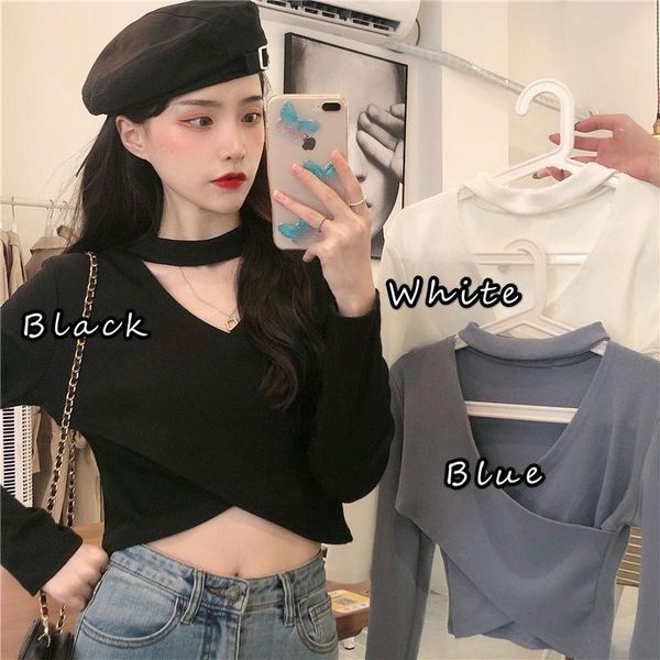 women's t-shirt ladies white pullover casual fashion short harajuku hanging neck cross-neck slim long-sleeved female crop
women's t-shirt ladies white pullover casual fashion short harajuku hanging neck cross-neck slim long-sleeved female crop