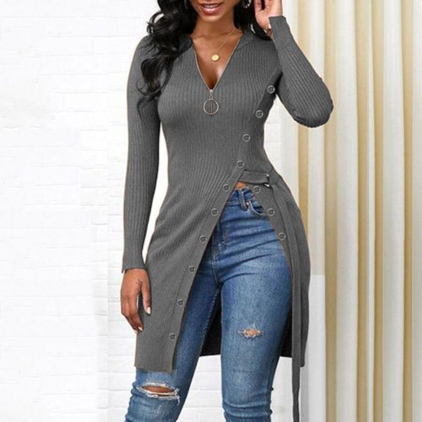 women's blouses & shirts women spring buttoned slit irregular long autumn sleeve solid pullover deep v neck zipper knitted blosue, White
women's blouses & shirts women spring buttoned slit irregular long autumn sleeve solid pullover deep v neck zipper knitted blosue, White
