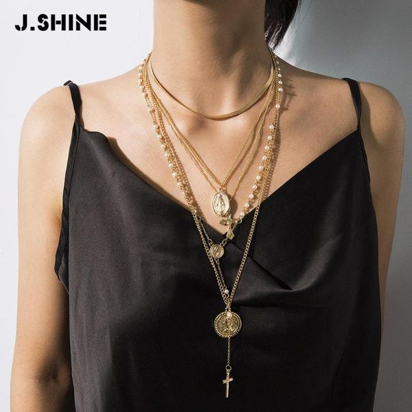 pendant necklaces jshine multi layer carved coin choker necklace cross virgin mary imitation pearl snake chain women accessories, Silver
pendant necklaces jshine multi layer carved coin choker necklace cross virgin mary imitation pearl snake chain women accessories, Silver