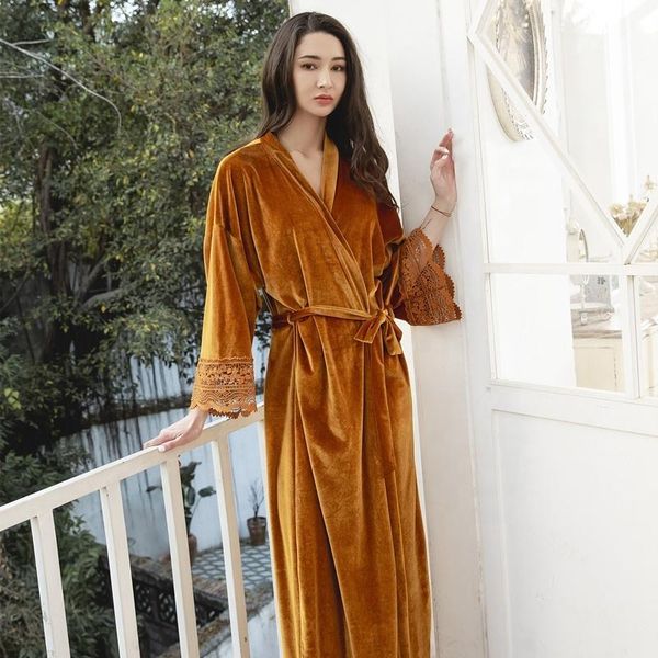 women's sleepwear yellow velvet robe with lace for women party wedding home wear long robes 6041 bathrobe gown, Black;red
women's sleepwear yellow velvet robe with lace for women party wedding home wear long robes 6041 bathrobe gown, Black;red
