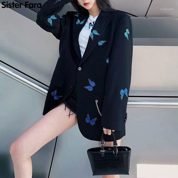 women's suits & blazers sister fara chic butterfly embroidery blazer spring jacket coat with chain thin long ladies autumn casual, White;black
women's suits & blazers sister fara chic butterfly embroidery blazer spring jacket coat with chain thin long ladies autumn casual, White;black