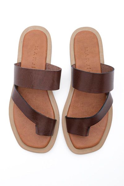 slippers women's coffee genuine leather thong mara, Black