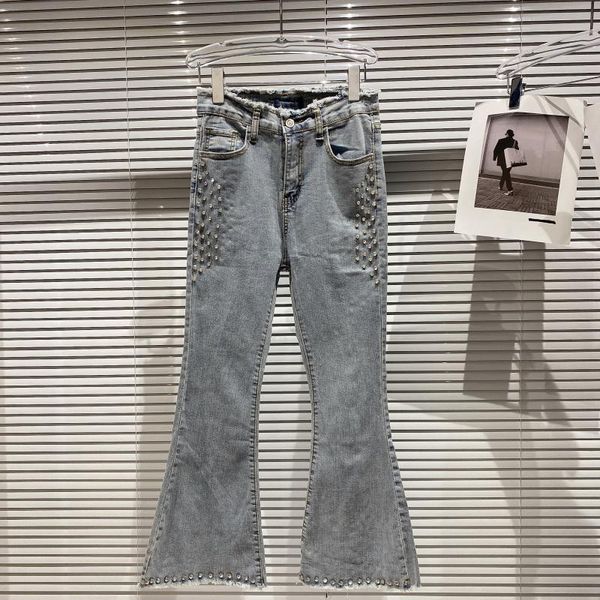 women's jeans deat 2021 spring arrivals solid color high waist rhinestone beading slim fashion women flare pants mz839, Blue
women's jeans deat 2021 spring arrivals solid color high waist rhinestone beading slim fashion women flare pants mz839, Blue