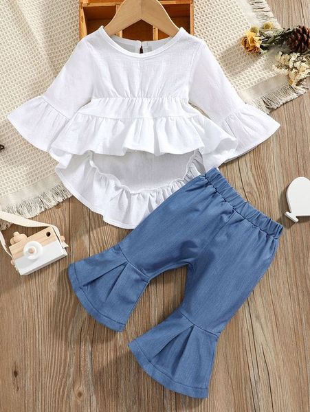 baby flounce sleeve high low hem & flare leg pants she, White
baby flounce sleeve high low hem & flare leg pants she, White
