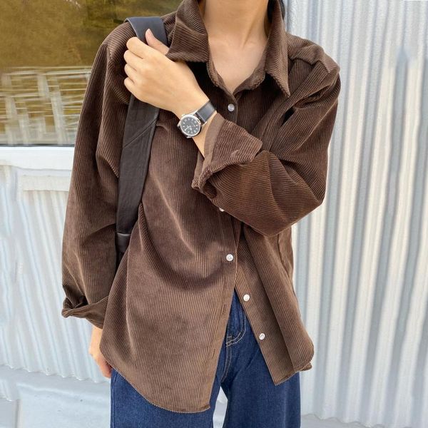 vintage beige/blue/brown corduroy blouse women elegant turn-down collar single breasted shirts female long sleeve fall 2021, White
vintage beige/blue/brown corduroy blouse women elegant turn-down collar single breasted shirts female long sleeve fall 2021, White