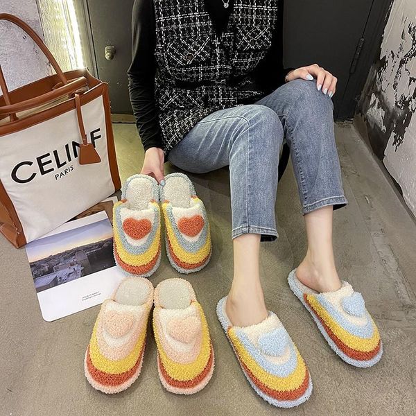 slippers 2021 trend women winter heart-shaped plush warm flat shoes indoor cover toee lovely female sliders, Black 
slippers 2021 trend women winter heart-shaped plush warm flat shoes indoor cover toee lovely female sliders, Black
