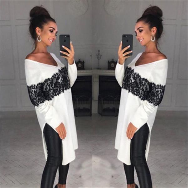 womens v neck loose long sleeve applique oversize blouse fashion ladies long sleeve lace hem split blouse, White
womens v neck loose long sleeve applique oversize blouse fashion ladies long sleeve lace hem split blouse, White