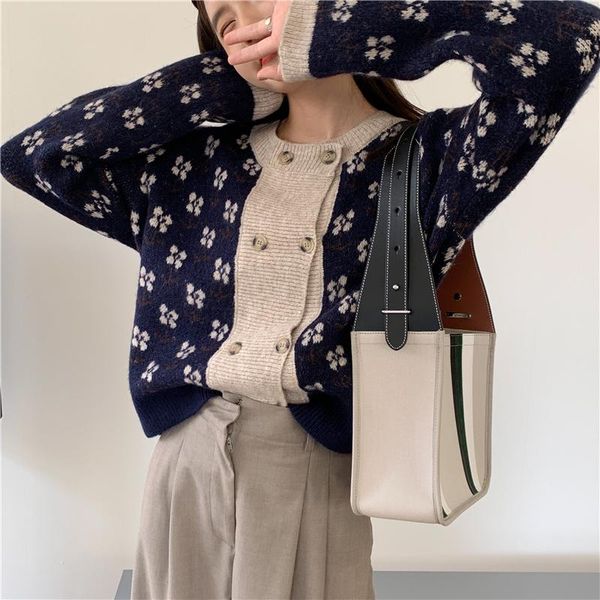 women's knits & tees vintage jacquard knitted cardigan double breasted sweaters women chic korean clothes cropped weater casual hit col, White
women's knits & tees vintage jacquard knitted cardigan double breasted sweaters women chic korean clothes cropped weater casual hit col, White