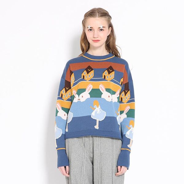 women's sweaters personality street girl loose wild simple cute sweater childlike autumn winter fashion college cartoon jacquard retr, White;black
women's sweaters personality street girl loose wild simple cute sweater childlike autumn winter fashion college cartoon jacquard retr, White;black