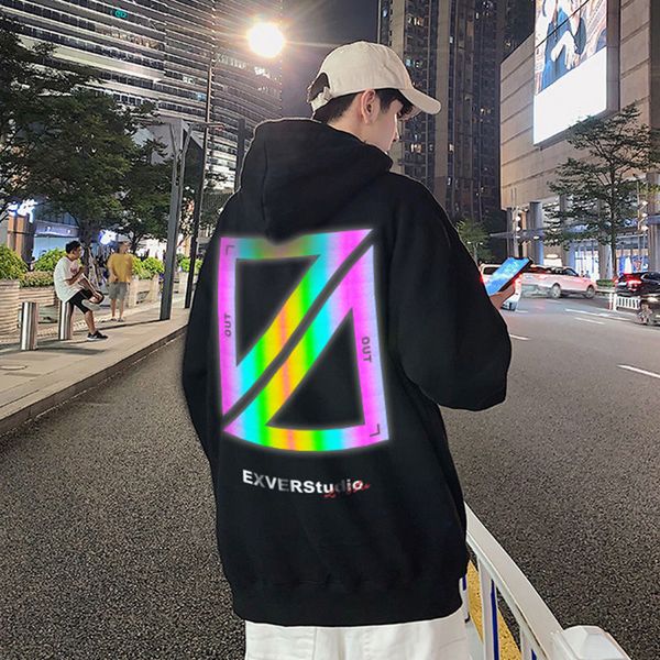 2021 new outono reflexivo do punk hoodie solto casual moletom de manga longa harajuku s streetwear masculino hbhn, Black 
2021 new outono reflexivo do punk hoodie solto casual moletom de manga longa harajuku s streetwear masculino hbhn, Black