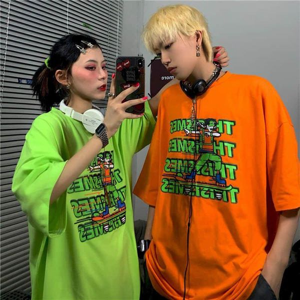 women's t-shirt short-sleeved men and women summer korean harajuku hip hop cartoon graffiti letter printing loose student couple top, White
women's t-shirt short-sleeved men and women summer korean harajuku hip hop cartoon graffiti letter printing loose student couple top, White