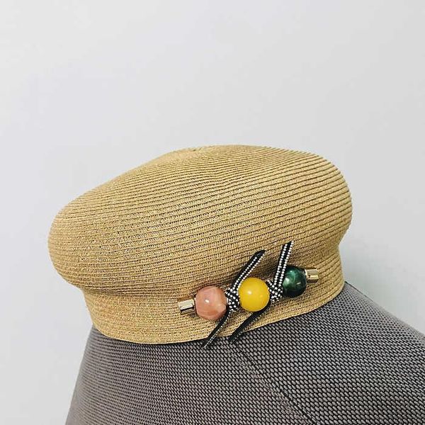 berets spring summer color bead decoration female retro straw beret painter hat simple casual fashion, Blue;gray
berets spring summer color bead decoration female retro straw beret painter hat simple casual fashion, Blue;gray