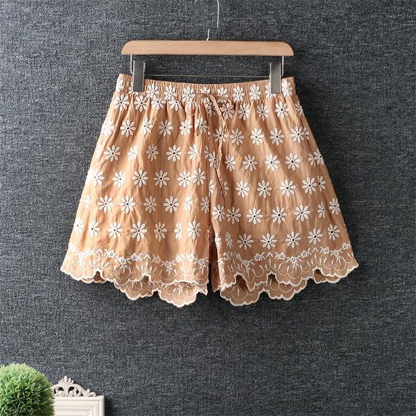 women's shorts summer fresh and elastic waist flower embroidery cotton loose wide-legged, White;black
women's shorts summer fresh and elastic waist flower embroidery cotton loose wide-legged, White;black