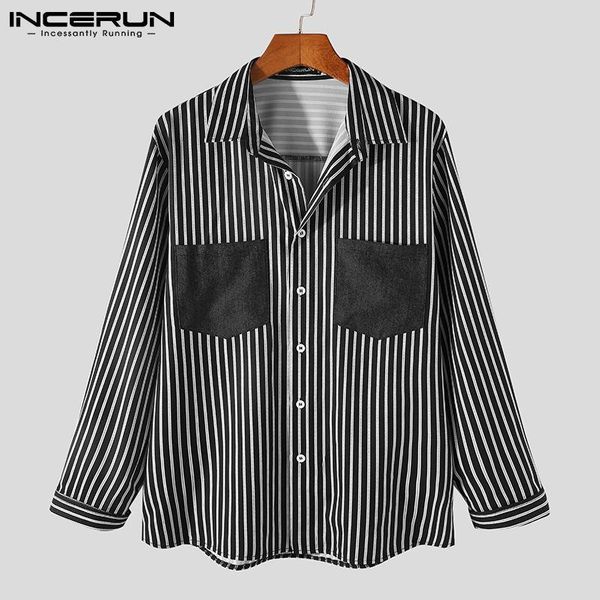 men's casual shirts incerun striped patchwork men shirt brand turn down collar pockets long sleeve streetwear fashion 2021 camisas s-5, White;black
men's casual shirts incerun striped patchwork men shirt brand turn down collar pockets long sleeve streetwear fashion 2021 camisas s-5, White;black