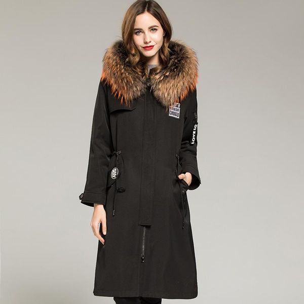 women's fur & faux natural liner parka long trench coat 2021 autumn winter jacket women raccoon collar overcoat my3539, Black
women's fur & faux natural liner parka long trench coat 2021 autumn winter jacket women raccoon collar overcoat my3539, Black