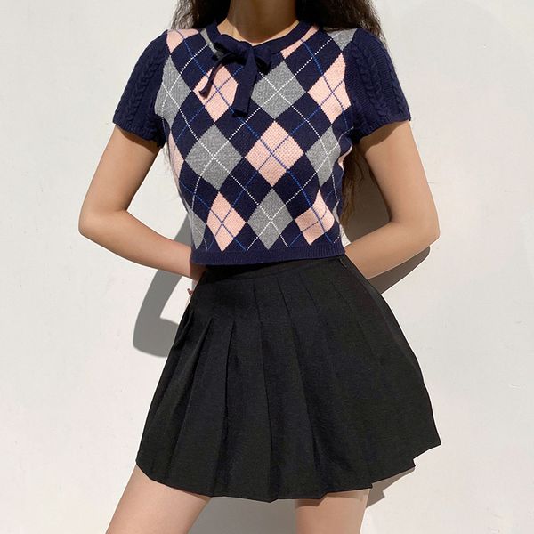 preppy style argyle plaid cropped shirt for women summer streetwear short sleeve skinny knitted casual 90s outfits, White
preppy style argyle plaid cropped shirt for women summer streetwear short sleeve skinny knitted casual 90s outfits, White