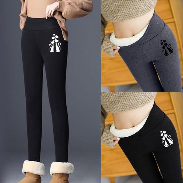 women's leggings high waist warm winter autumn slim casual velvet leggings funny cat print elasticity thermal pants, Black
women's leggings high waist warm winter autumn slim casual velvet leggings funny cat print elasticity thermal pants, Black