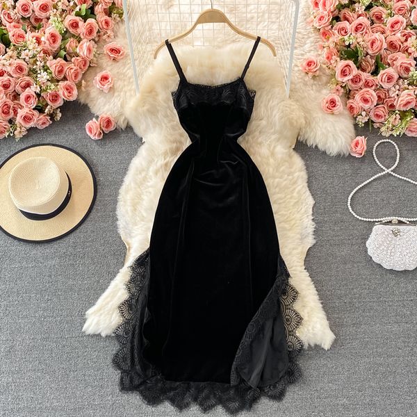 black lace velvet long dress women spaghetti strap party vestidos elegant slash neck sleeveless high waist slim robe summer, Black;gray
black lace velvet long dress women spaghetti strap party vestidos elegant slash neck sleeveless high waist slim robe summer, Black;gray