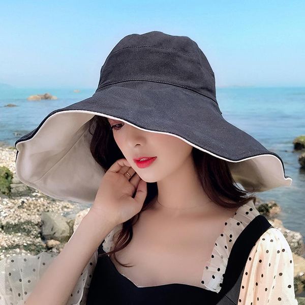 wide brim hats summer big sun for women elegant double-sided polyester fisherman caps anti-uv beach hat bucket cap, Blue;gray
wide brim hats summer big sun for women elegant double-sided polyester fisherman caps anti-uv beach hat bucket cap, Blue;gray