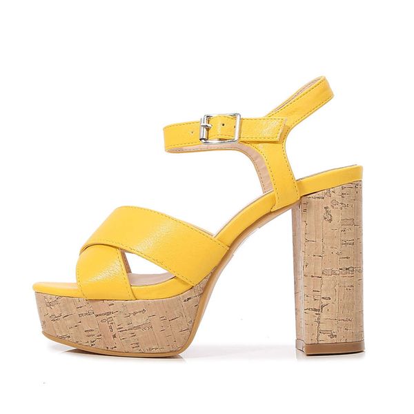 sho women high heel large women's sho thick buckle sandals, Black
