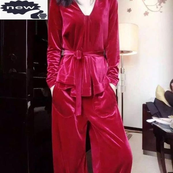 women's two piece pants fashion women sashes velvet long sleeve wide leg trousers style loose sweater elastic waist set, White
women's two piece pants fashion women sashes velvet long sleeve wide leg trousers style loose sweater elastic waist set, White