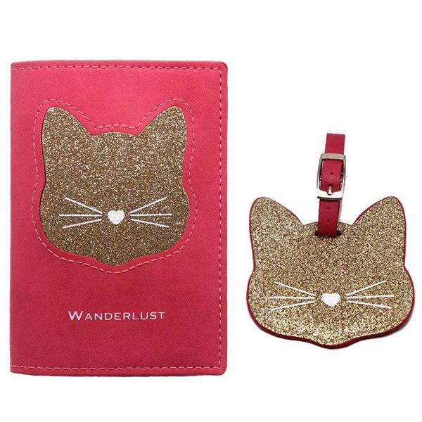 card holders 1set animal cat passport covers luggage tag travel accessories pu leather id bank holder business baggage boarding bag, Brown;gray
card holders 1set animal cat passport covers luggage tag travel accessories pu leather id bank holder business baggage boarding bag, Brown;gray