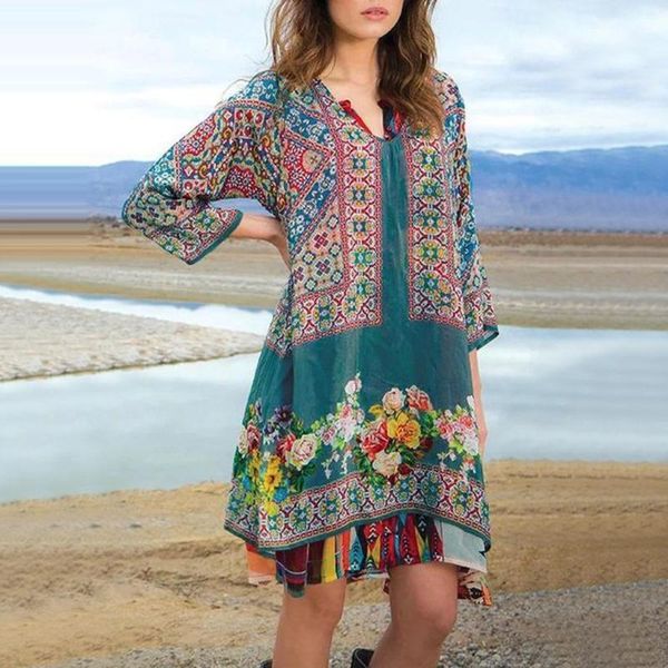 casual dresses vintage beho dress for women floral printing 3/4 sleeve v-neck loose lady fashion patchwork beach vestidos, Black;gray
casual dresses vintage beho dress for women floral printing 3/4 sleeve v-neck loose lady fashion patchwork beach vestidos, Black;gray