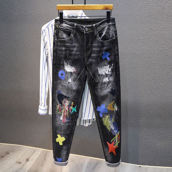 2021 new newly streetwear fashion slim jeans men elastic cotton embroidery ripped denim punk trousers patches designer hip hop pants male ea, Blue
2021 new newly streetwear fashion slim jeans men elastic cotton embroidery ripped denim punk trousers patches designer hip hop pants male ea, Blue