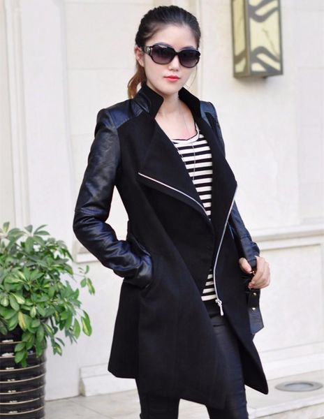 women's wool & blends coat patchwork long pu leather sleeve jacket windbreaker fast delivery autumn winter fashion clothing, Black
women's wool & blends coat patchwork long pu leather sleeve jacket windbreaker fast delivery autumn winter fashion clothing, Black