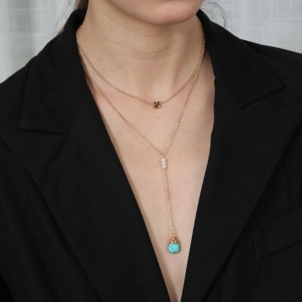 chains double-layer chorker chain natural turquoise water drop pendant simple diamond letter x fashion necklace, Silver
chains double-layer chorker chain natural turquoise water drop pendant simple diamond letter x fashion necklace, Silver