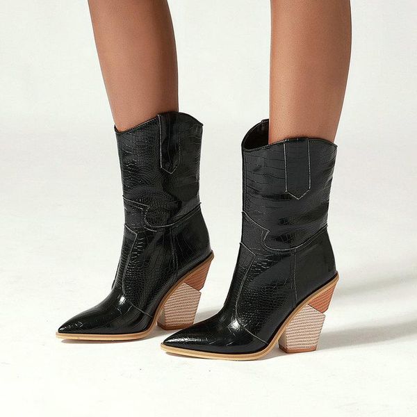 boots vogue women high heels pointed toe leather wedge chunky winter cowboy for fashion bota feminina, Black
boots vogue women high heels pointed toe leather wedge chunky winter cowboy for fashion bota feminina, Black