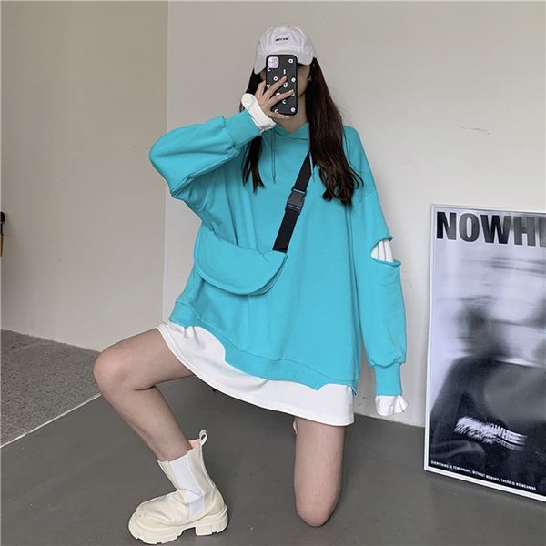 2021 new college wind stitching sweatshirt women loose ripped fake two hooded jackets to send backpacks zfws, Black
2021 new college wind stitching sweatshirt women loose ripped fake two hooded jackets to send backpacks zfws, Black