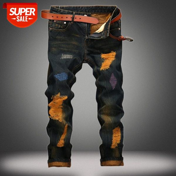 jeans men's ripped holes european and american personality distressed straight retro trendy pants #qe6b, Blue
jeans men's ripped holes european and american personality distressed straight retro trendy pants #qe6b, Blue