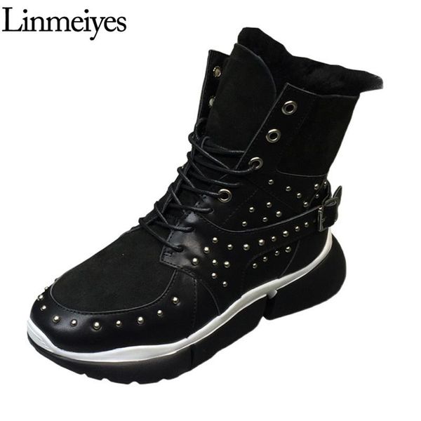boots rivets women snow studded ankle flat platform suede leather shoes woman designer wool warm mujer, Black
boots rivets women snow studded ankle flat platform suede leather shoes woman designer wool warm mujer, Black