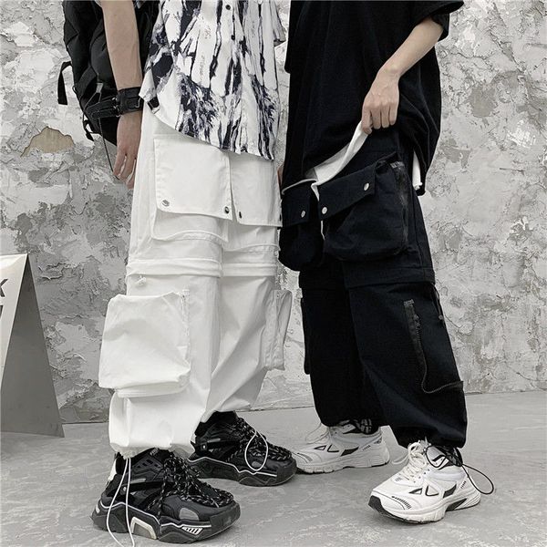 black cargo detachable girdle women's elastic waistband streetwear pants y524 o61j, Black;white
black cargo detachable girdle women's elastic waistband streetwear pants y524 o61j, Black;white
