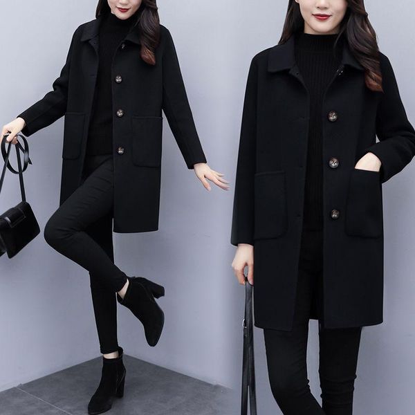 women's wool & blends women woolen coat 2021 fall winter loose casual jacket large size female long overcoat plus 4xl y722, Black
women's wool & blends women woolen coat 2021 fall winter loose casual jacket large size female long overcoat plus 4xl y722, Black