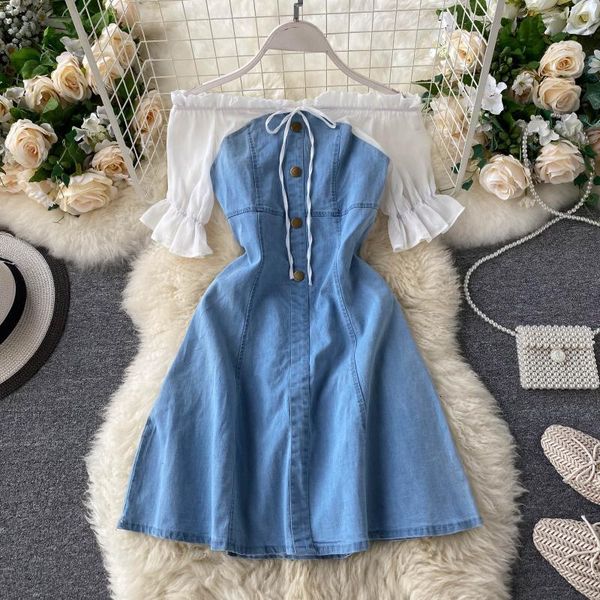 2021 New Very fairy dress female sweet wood ears word collar strapless stitching retro denim EDFC, Black;gray
2021 New Very fairy dress female sweet wood ears word collar strapless stitching retro denim EDFC, Black;gray