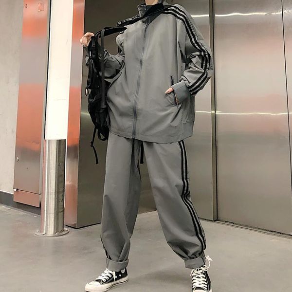 women's two piece pants harajuku trend casual sports suit retro classic jacket half-high collar zipper loose wide-leg straight-leg, White
women's two piece pants harajuku trend casual sports suit retro classic jacket half-high collar zipper loose wide-leg straight-leg, White