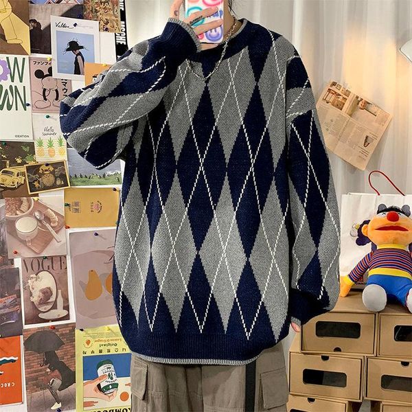 men's sweaters neploha 2021 winter diamond plaid casual hong kong style o-neck streetwear male man's pullover, White;black
men's sweaters neploha 2021 winter diamond plaid casual hong kong style o-neck streetwear male man's pullover, White;black