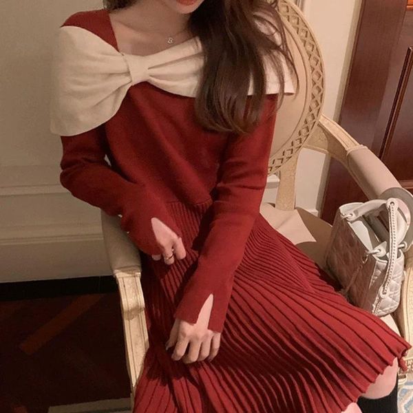 women's sweaters 2021 winter autumn and french sweater dress christmas red pleated skirt knitted bottom long sleeve, White;black
women's sweaters 2021 winter autumn and french sweater dress christmas red pleated skirt knitted bottom long sleeve, White;black