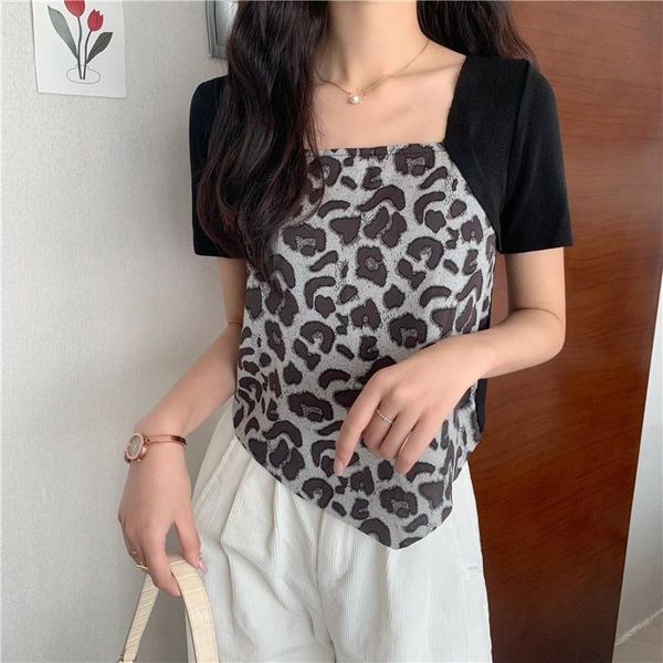 women's t-shirt leopard t shirts for women chic korean fashion clothes casual style summer tees ulzzang square collar asymmetric crop t, White
women's t-shirt leopard t shirts for women chic korean fashion clothes casual style summer tees ulzzang square collar asymmetric crop t, White
