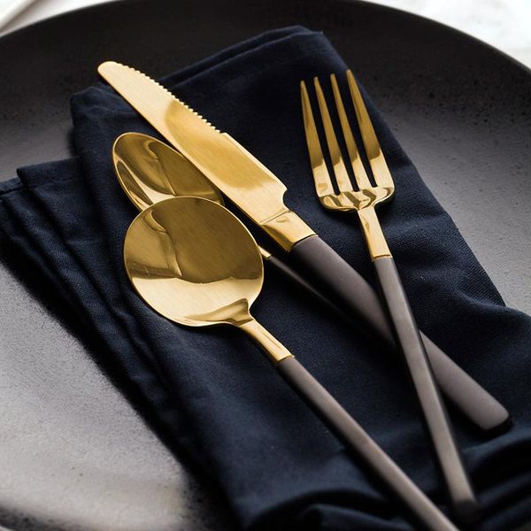 304 stainless steel dinner knife fork spoon forks steak knives gold black grip cutlery coffee spoons tableware
304 stainless steel dinner knife fork spoon forks steak knives gold black grip cutlery coffee spoons tableware