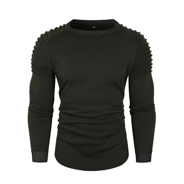2021 autumn/winter new arrival round collar cuff shoulder pleated solid color hem spell leather men sweatshirt, Black
2021 autumn/winter new arrival round collar cuff shoulder pleated solid color hem spell leather men sweatshirt, Black