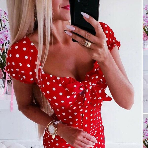 women casual boho polka dot bow bodycon short sleeve dress summer holiday sundress beachwear new, Black;gray
women casual boho polka dot bow bodycon short sleeve dress summer holiday sundress beachwear new, Black;gray