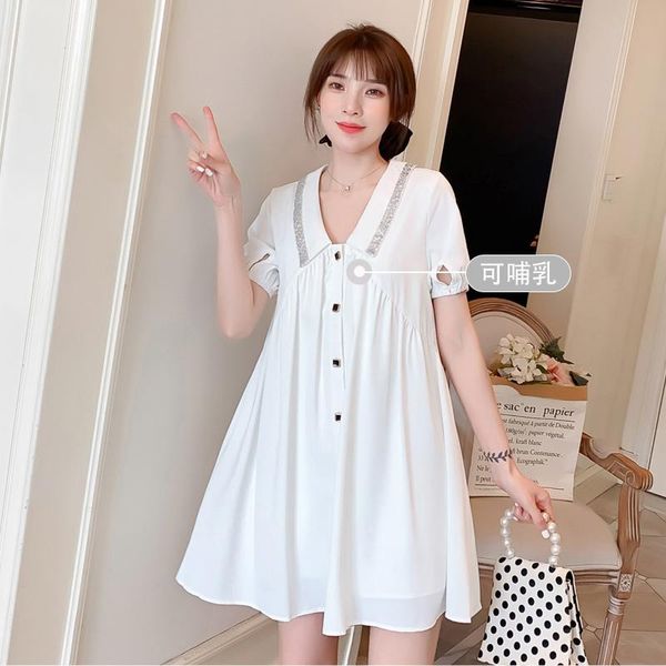 2045# maternity dress turn down collar button nursing short sleeves easy matching loose stylish dress pregnant women mom, White
2045# maternity dress turn down collar button nursing short sleeves easy matching loose stylish dress pregnant women mom, White
